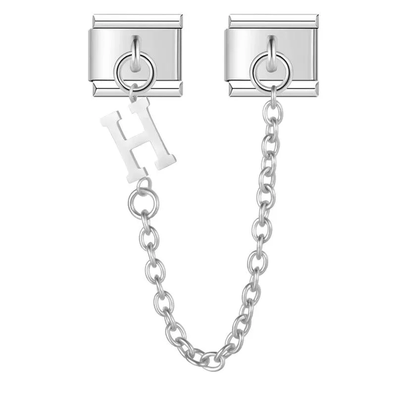 Letter H, Double Linked Charms, on Silver