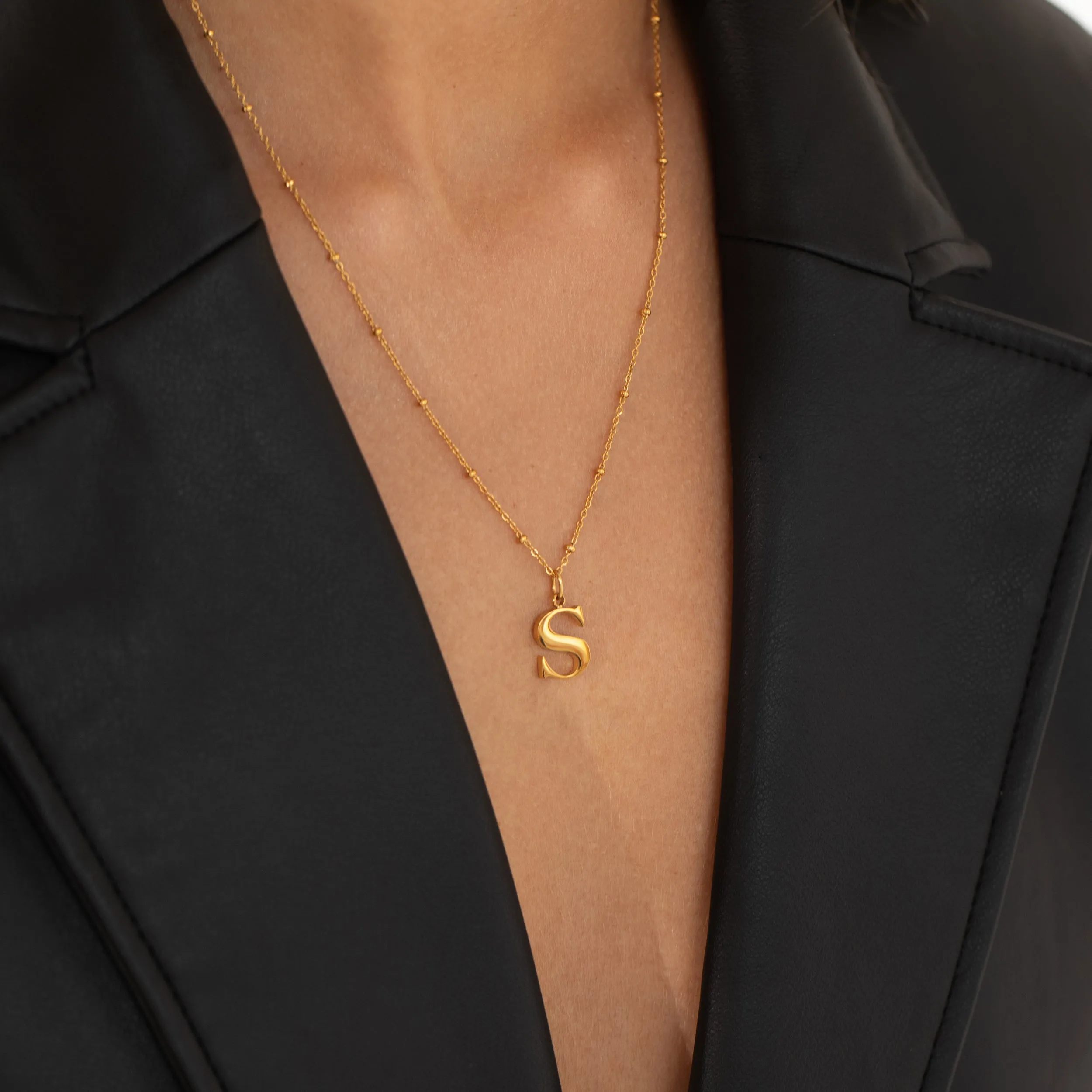 M Initial Pendant Necklace In Gold