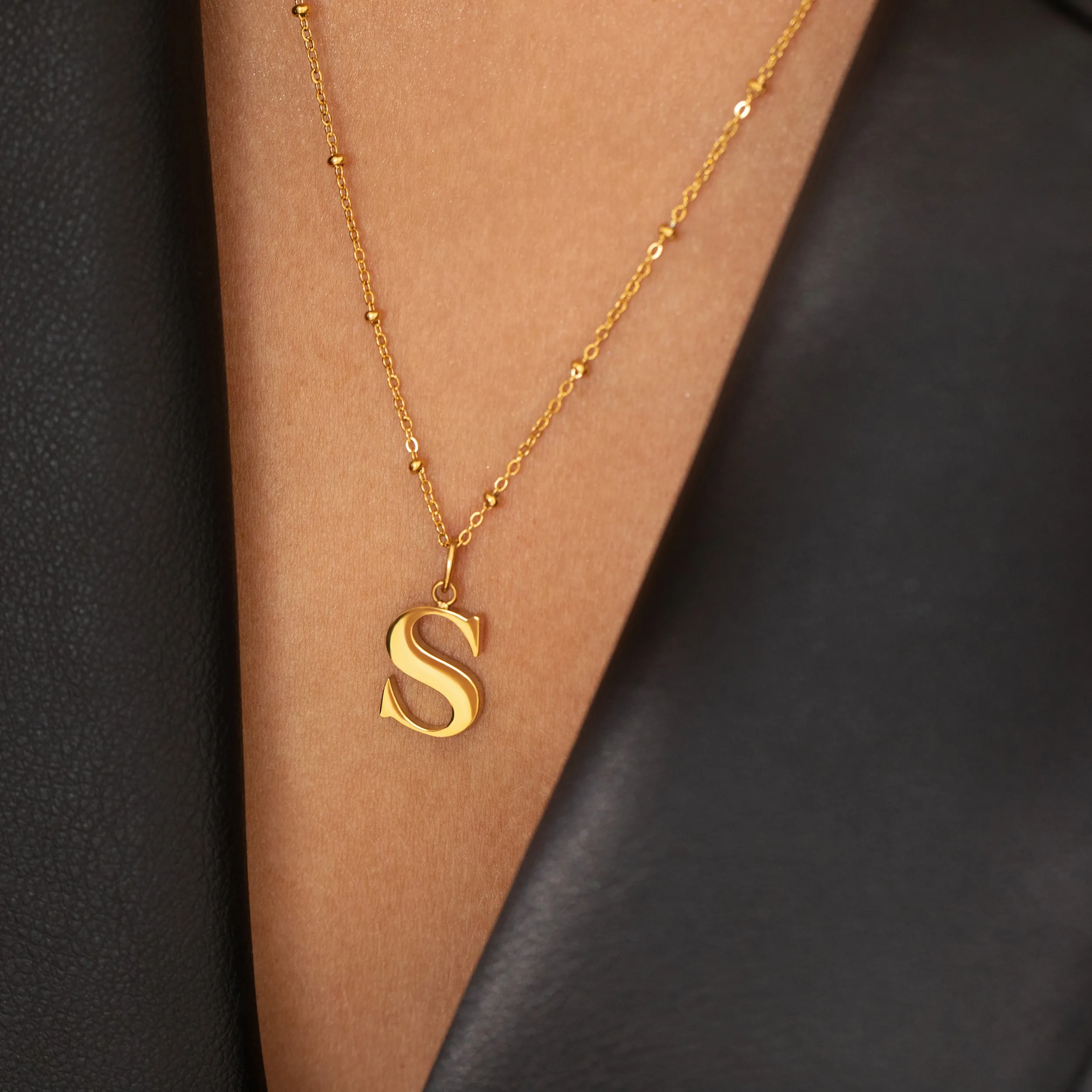 M Initial Pendant Necklace In Gold