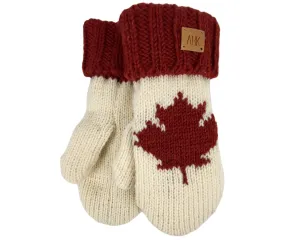 Maple Leaf Wool Mittens, 100% Wool outside with Fleece Lining inside