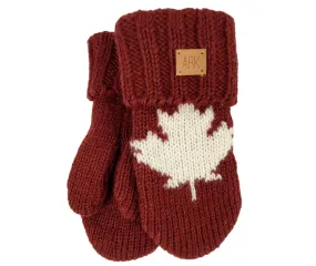 Maple Leaf Wool Mittens, 100% Wool outside with Fleece Lining inside