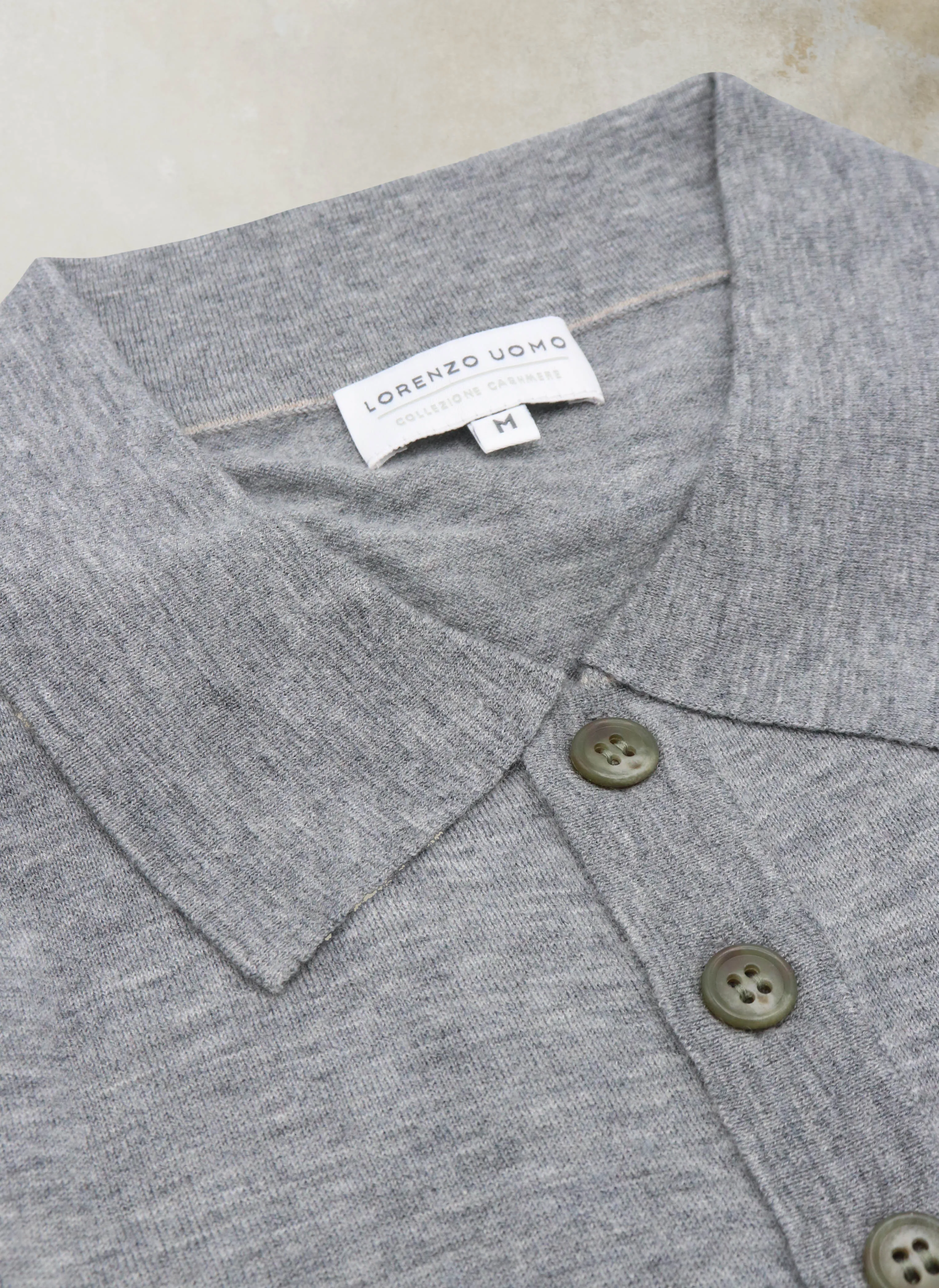 Men's Carrara Long Sleeve Cashmere Polo Shirt in Light Grey