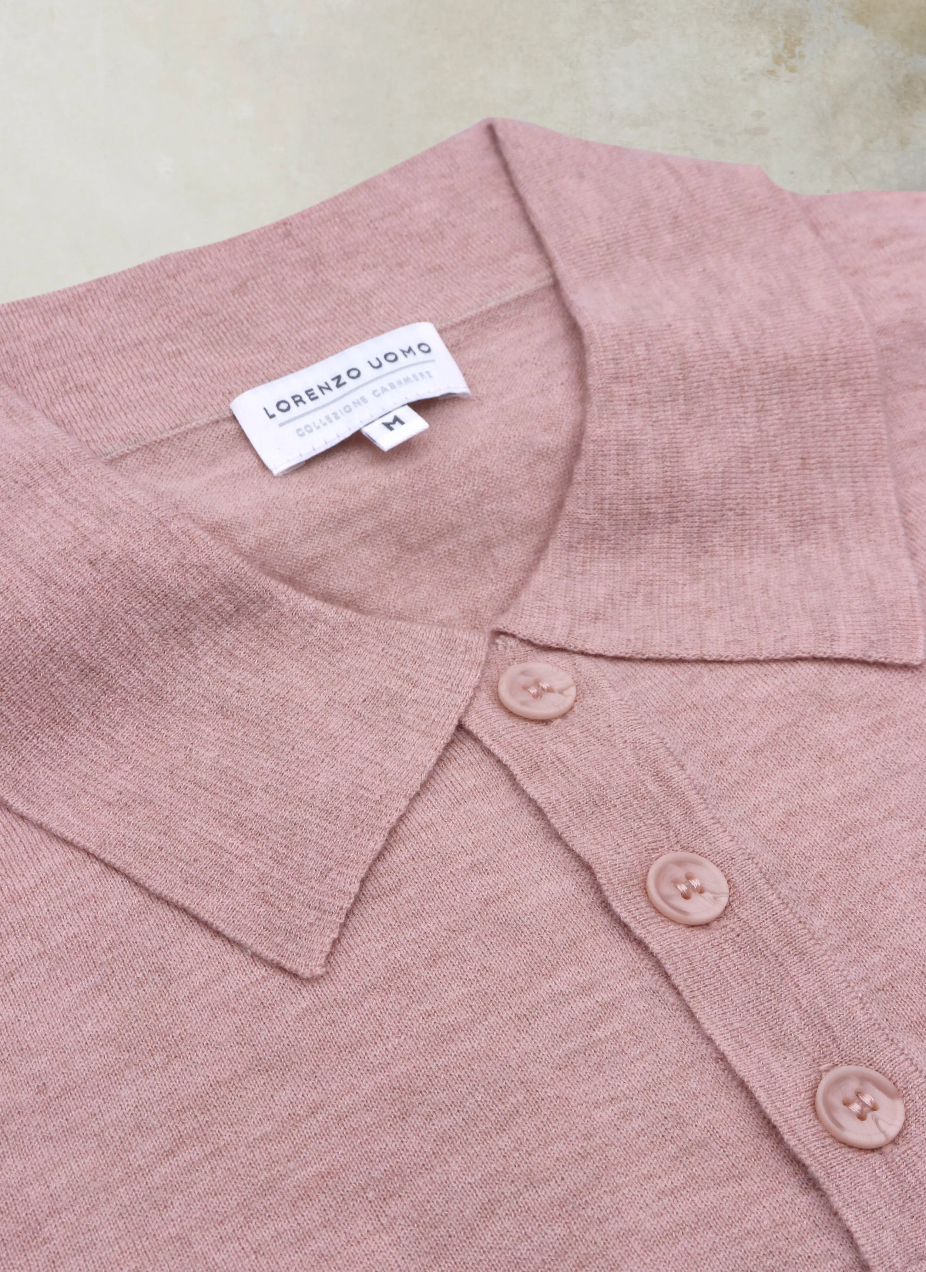 Men's Carrara Long Sleeve Cashmere Polo Shirt in Light Pink