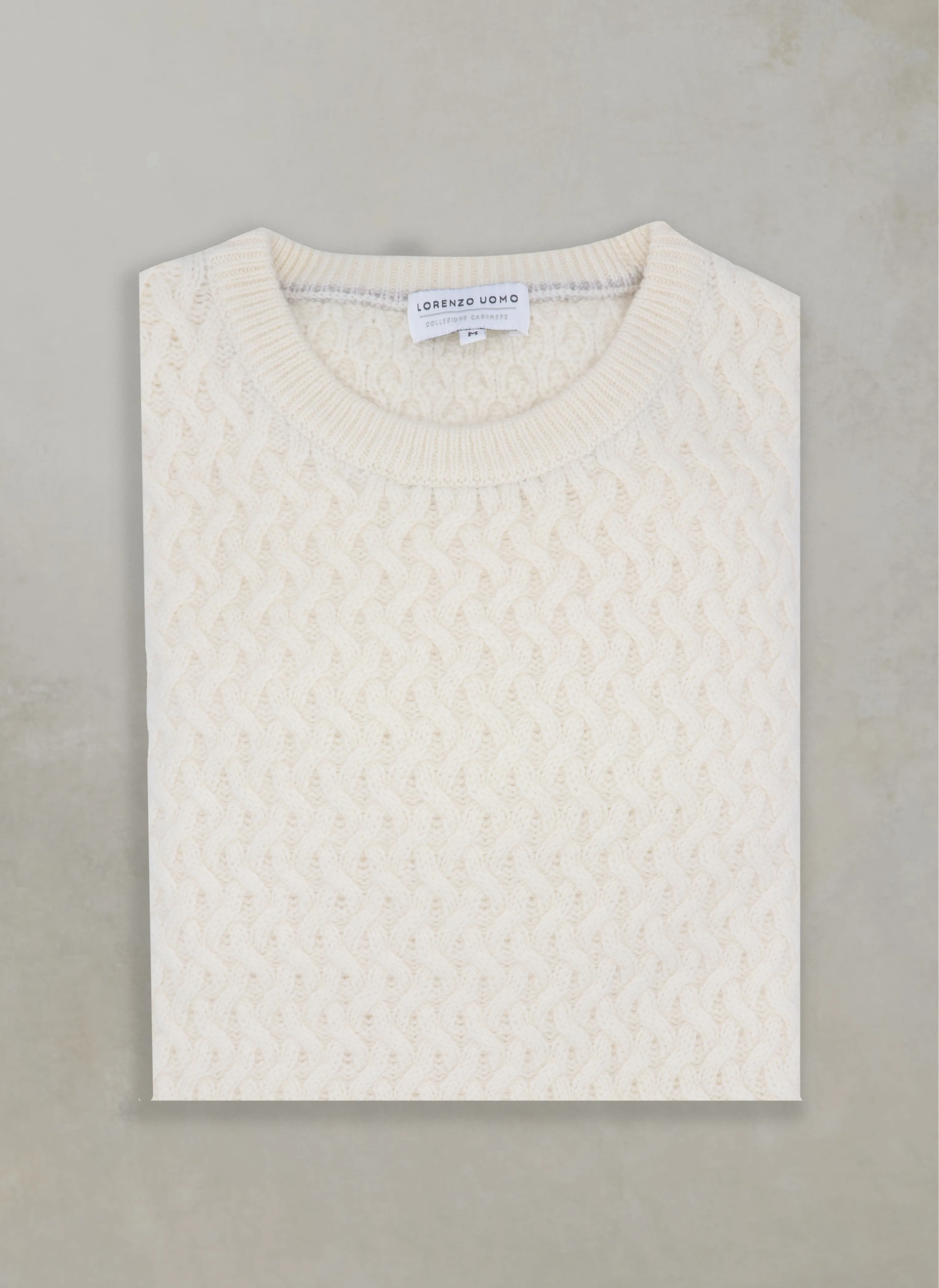 Men's Como Basketweave Cashmere Crew Neck Sweater in Ivory