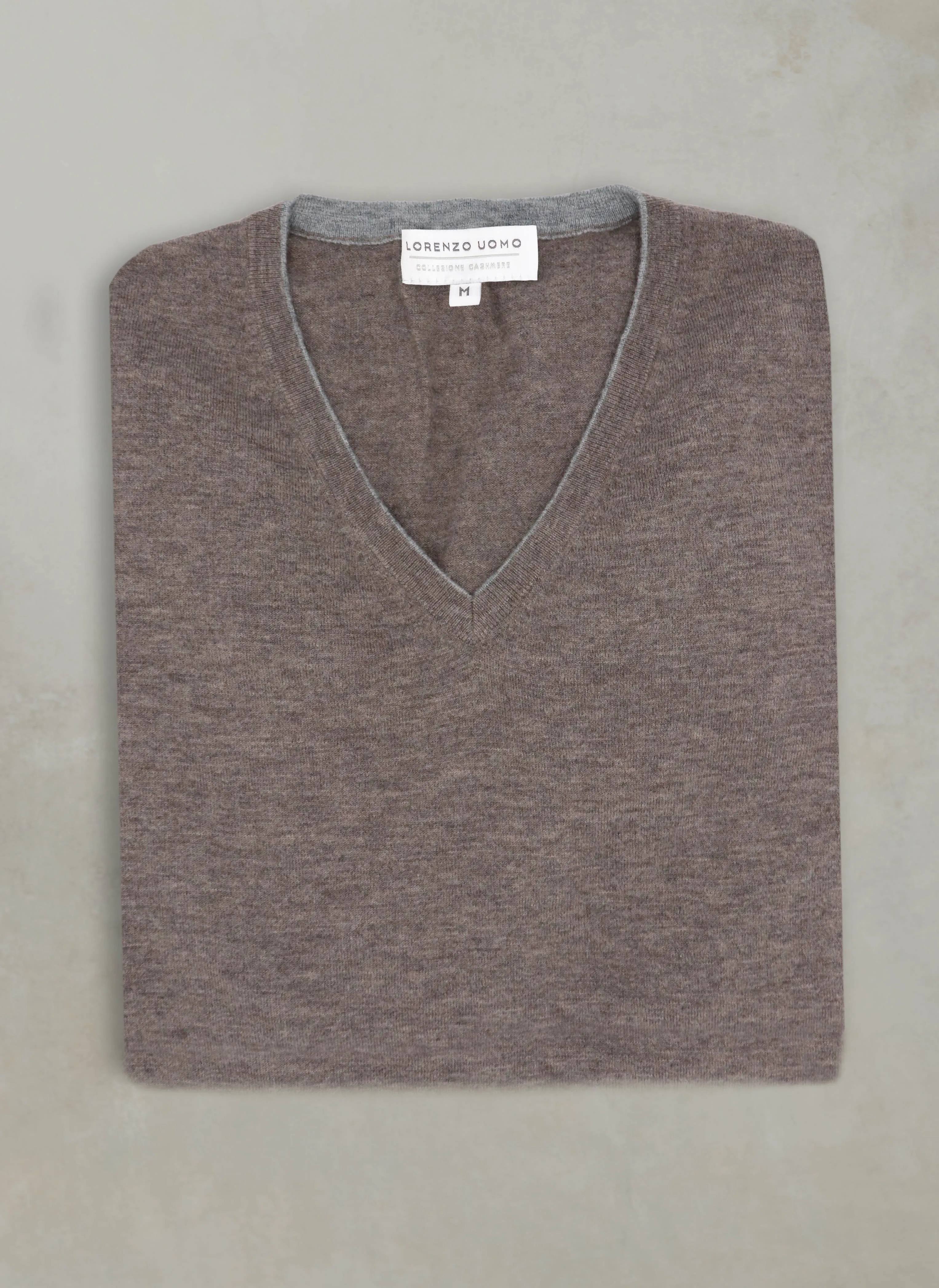 Men's St. Barths Contrast V-Neck Cashmere Sweater in Heather Brown