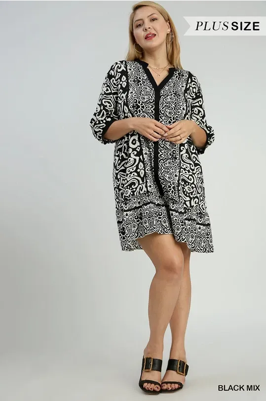 Mix Print Button Down Dress