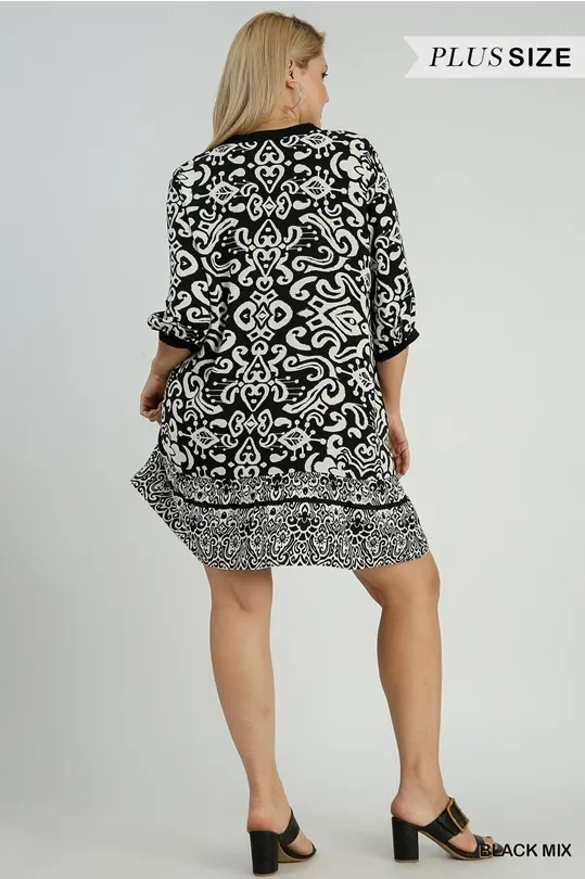 Mix Print Button Down Dress