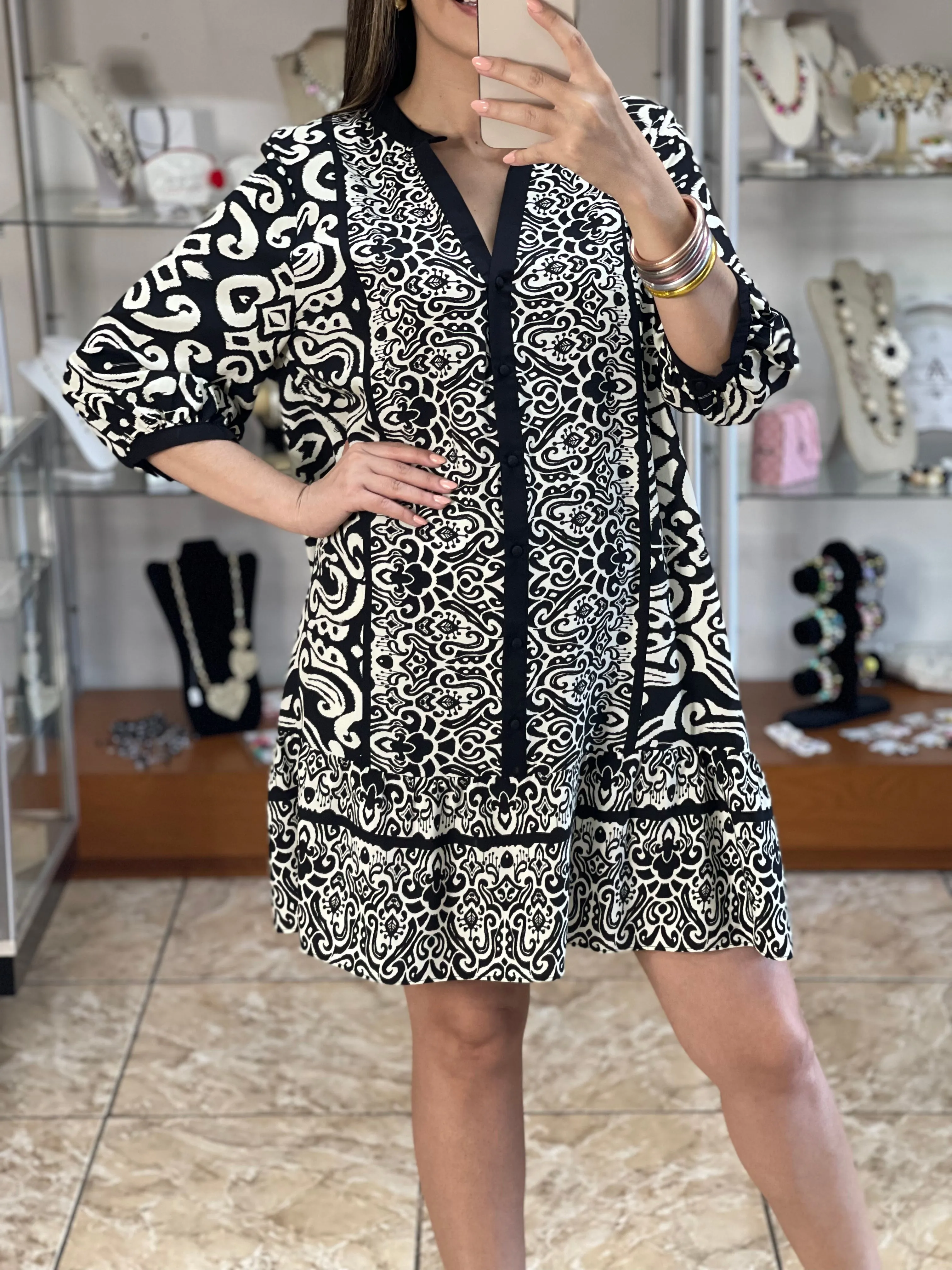 Mix Print Button Down Dress