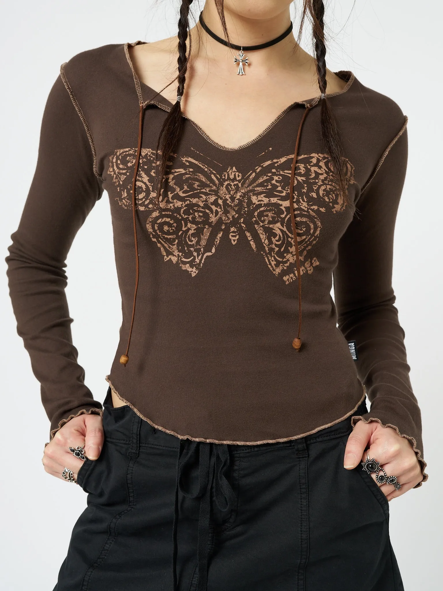 Nabi Butterfly Print Long Sleeve Top