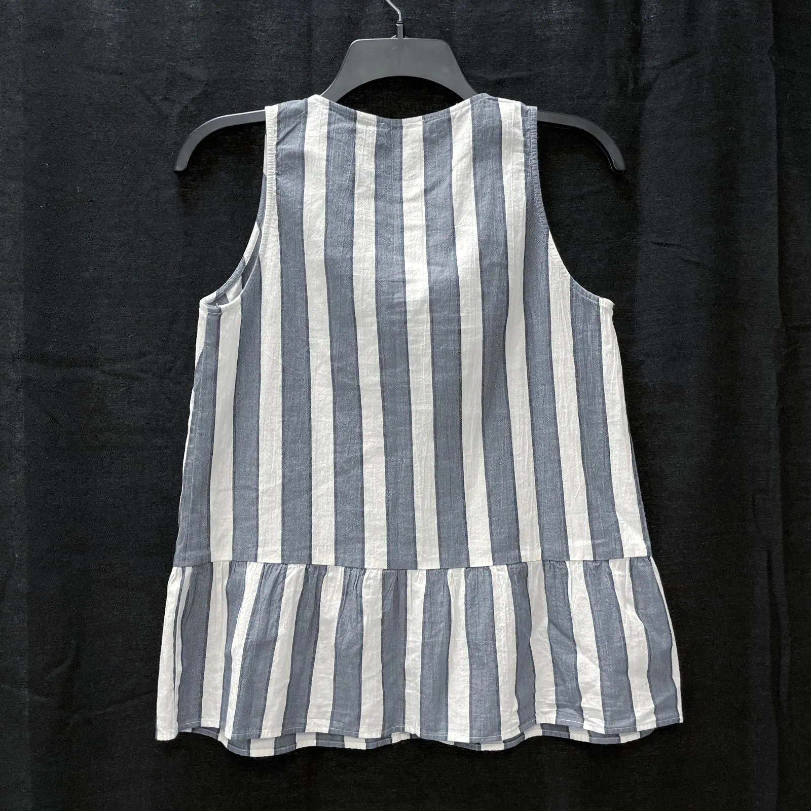 NWT Wmns LOFT 100% Cotton Gray & White Striped Loose Fit Tank Top Sz XS Petite