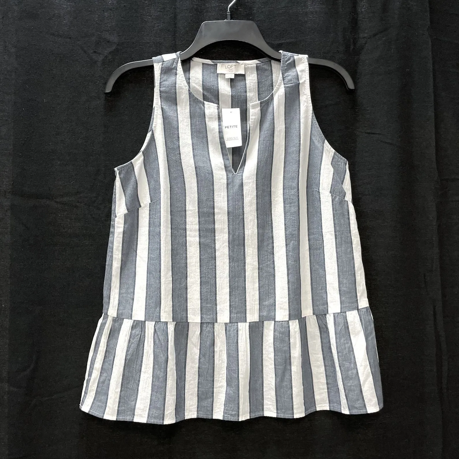 NWT Wmns LOFT 100% Cotton Gray & White Striped Loose Fit Tank Top Sz XS Petite