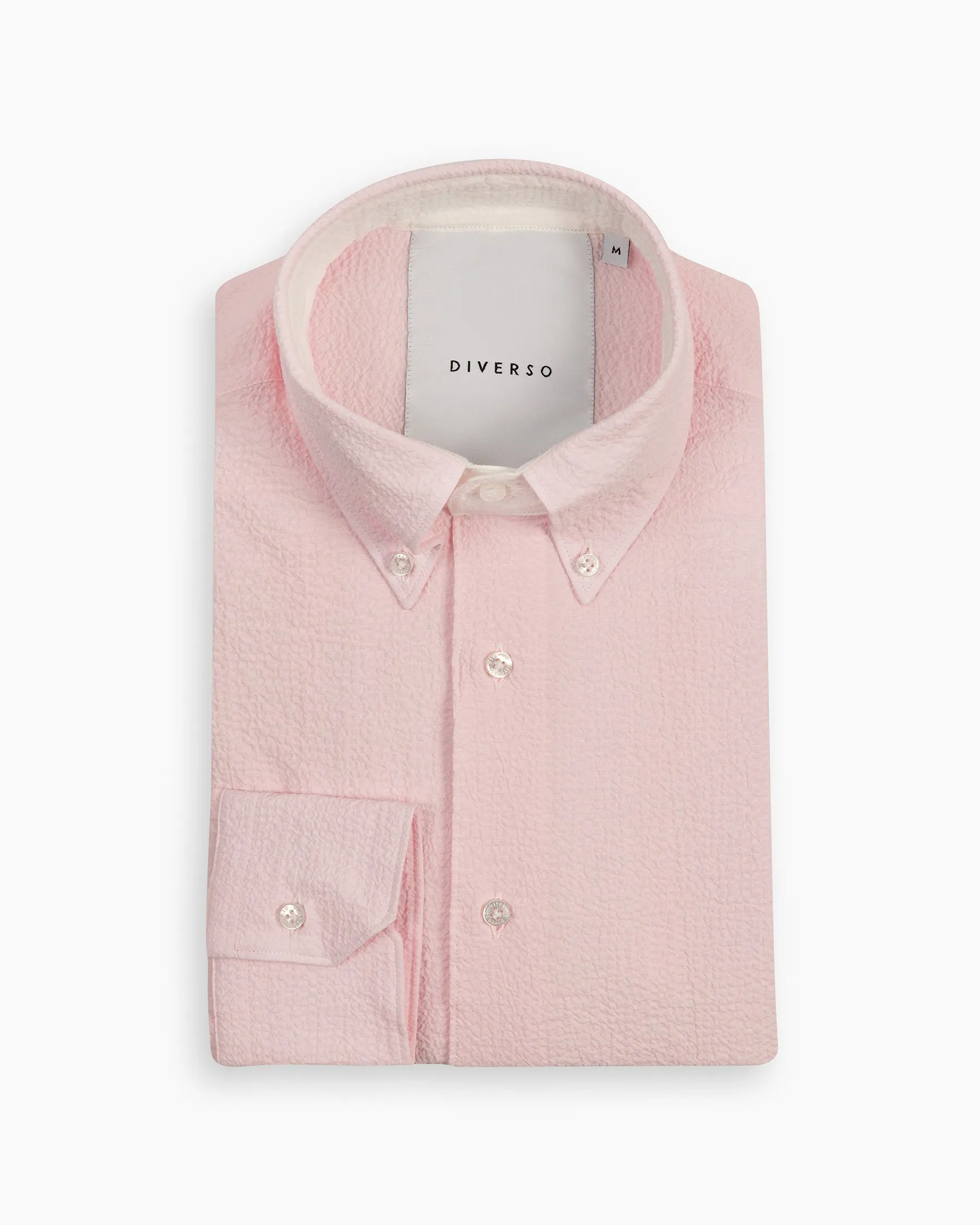 Pink Crushed Seersucker Button Down Shirt