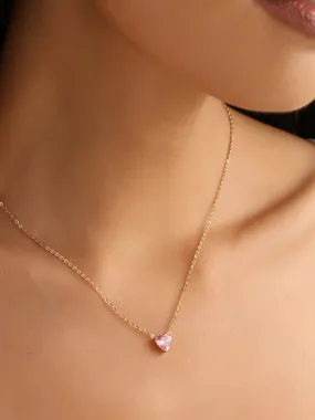 Pink Solitaire Heart Necklace