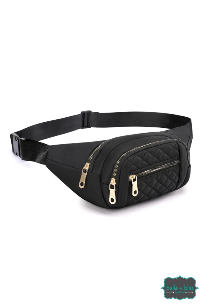 Quilted Multi Pocket Belt Bag - Black