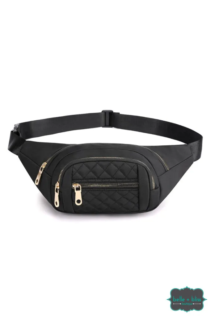 Quilted Multi Pocket Belt Bag - Black