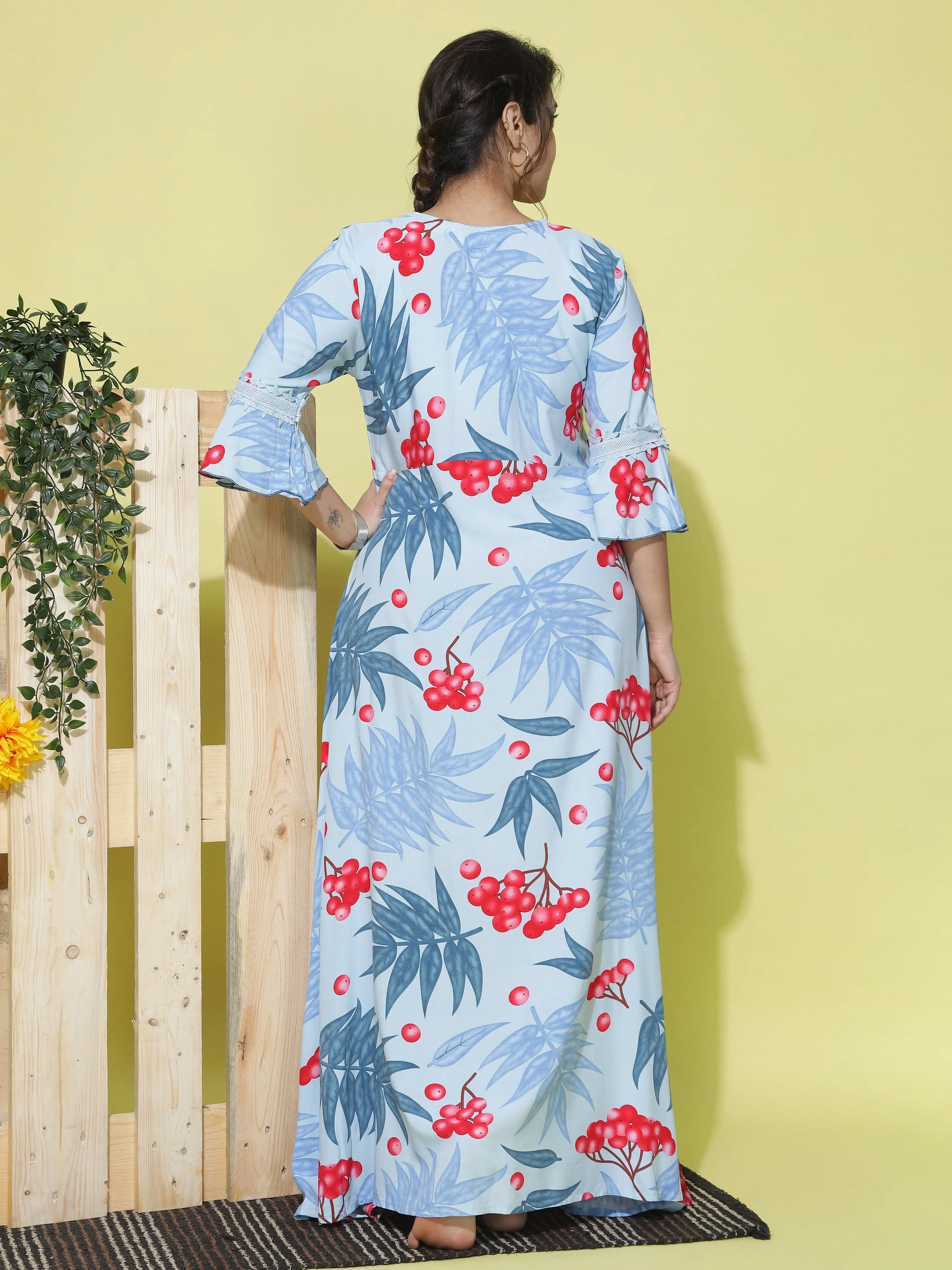 Rayon Designer Nighty Sky Blue