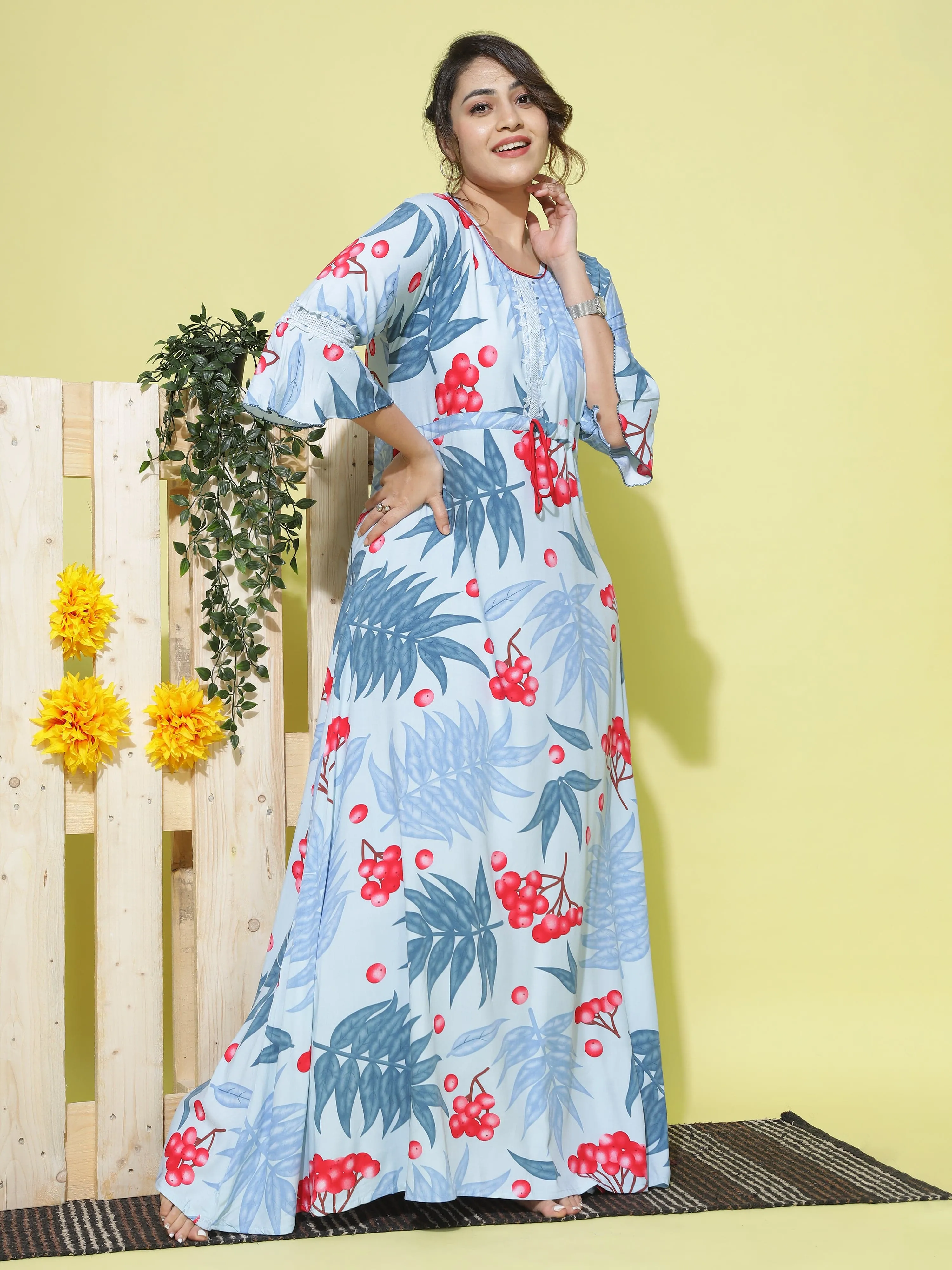 Rayon Designer Nighty Sky Blue