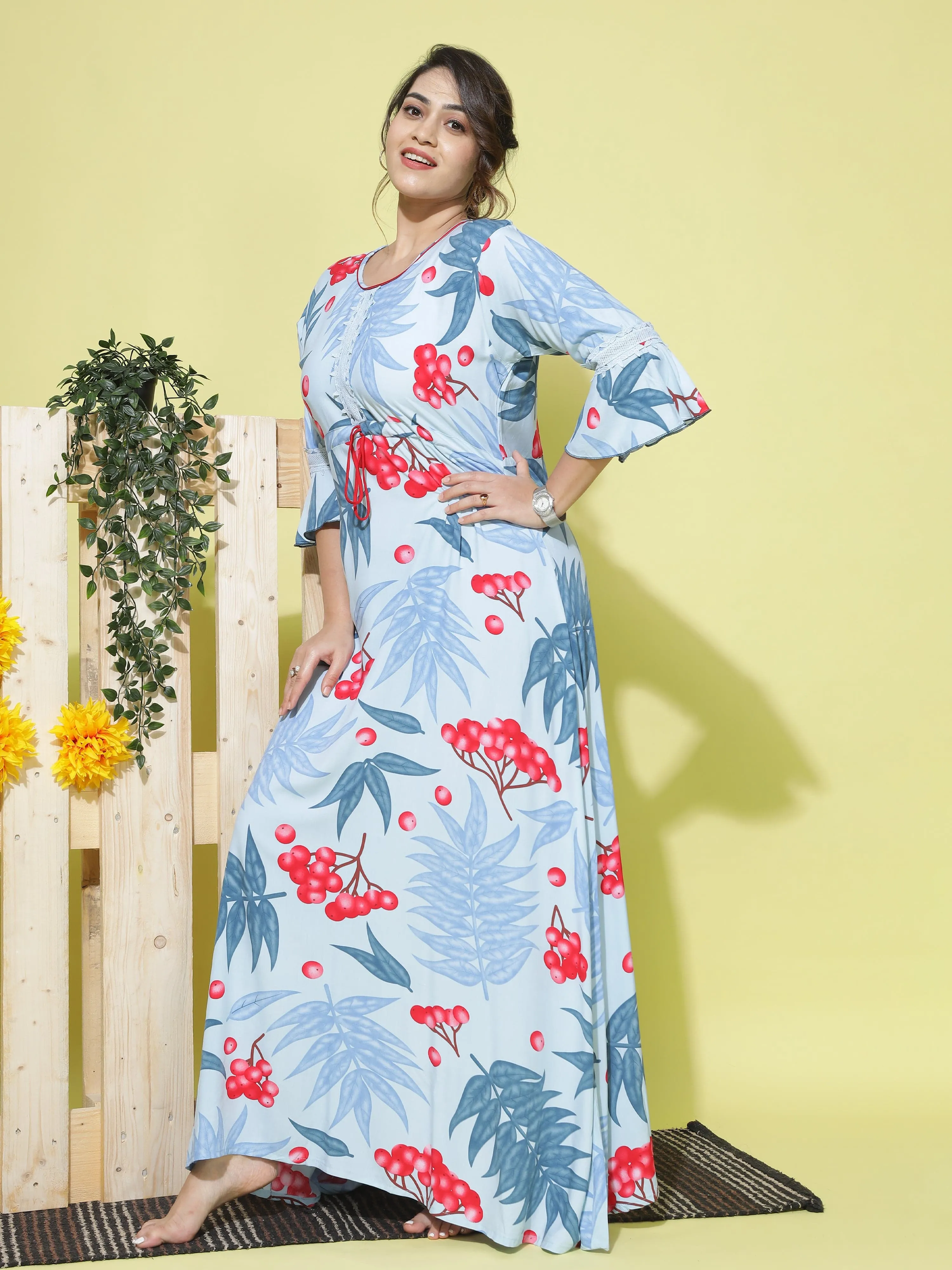 Rayon Designer Nighty Sky Blue