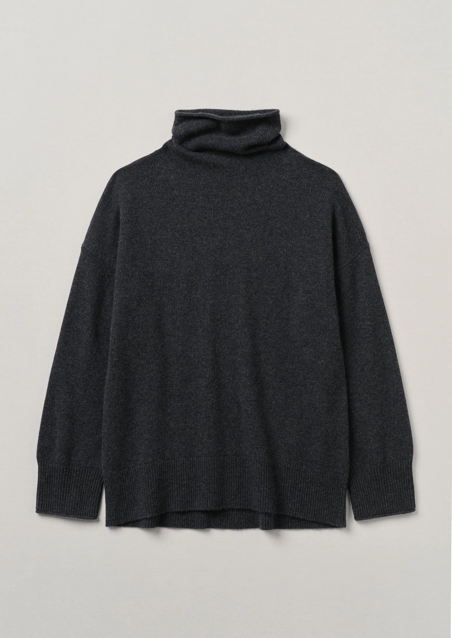 Roll Neck Wool Cashmere Sweater | Charcoal