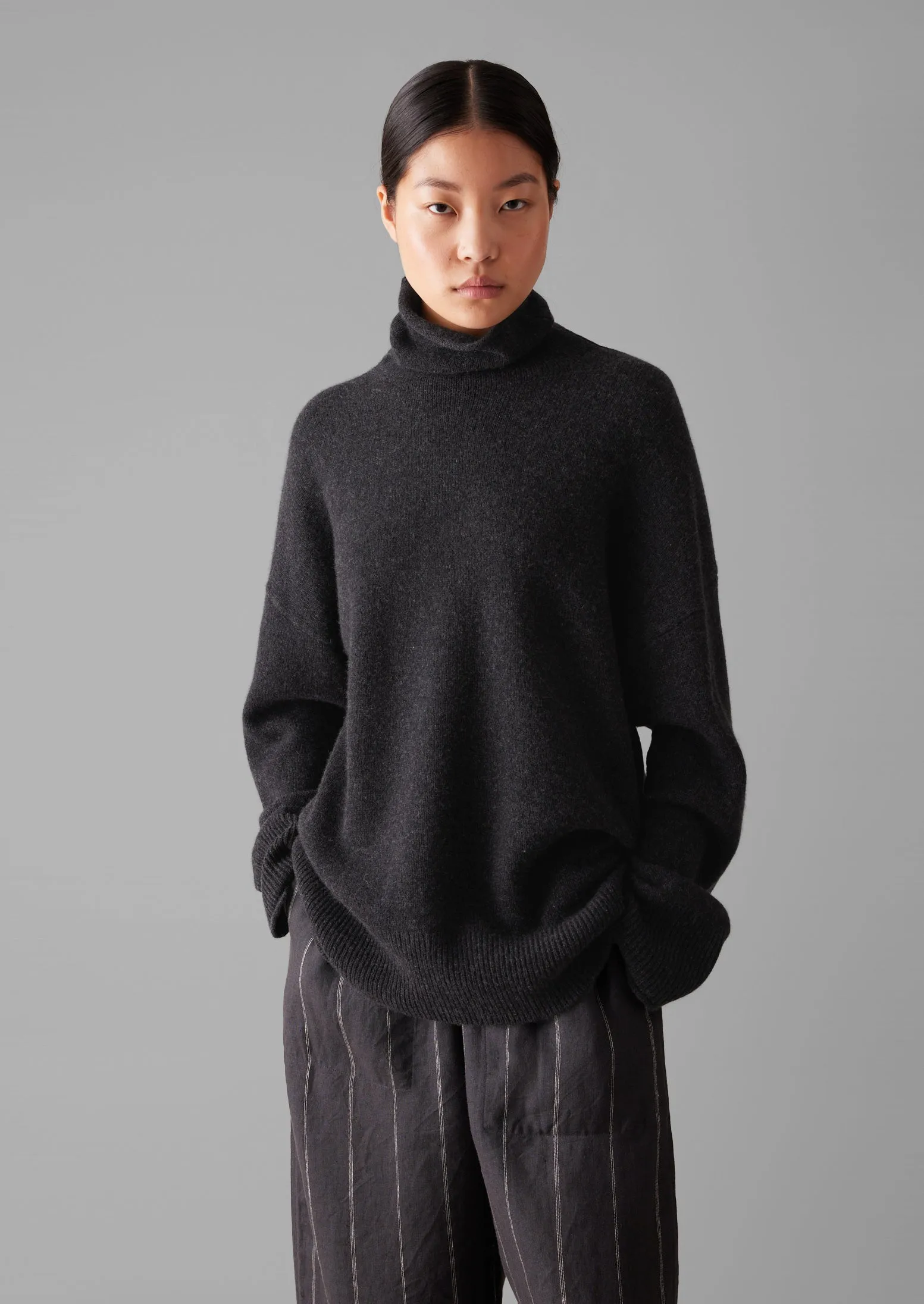 Roll Neck Wool Cashmere Sweater | Charcoal