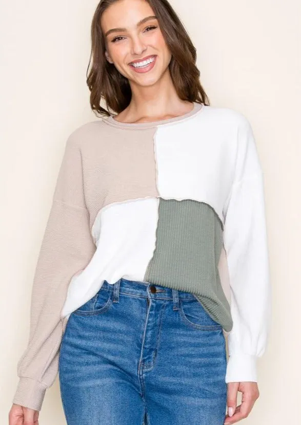 Sadie Olive & Taupe Seamed Top