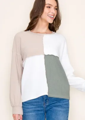 Sadie Olive & Taupe Seamed Top