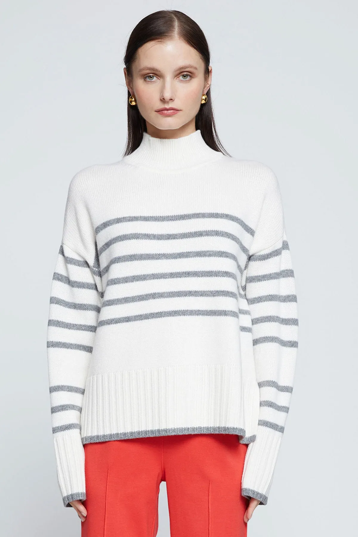 Stateside Striped Mock Neck Sweater in Cream