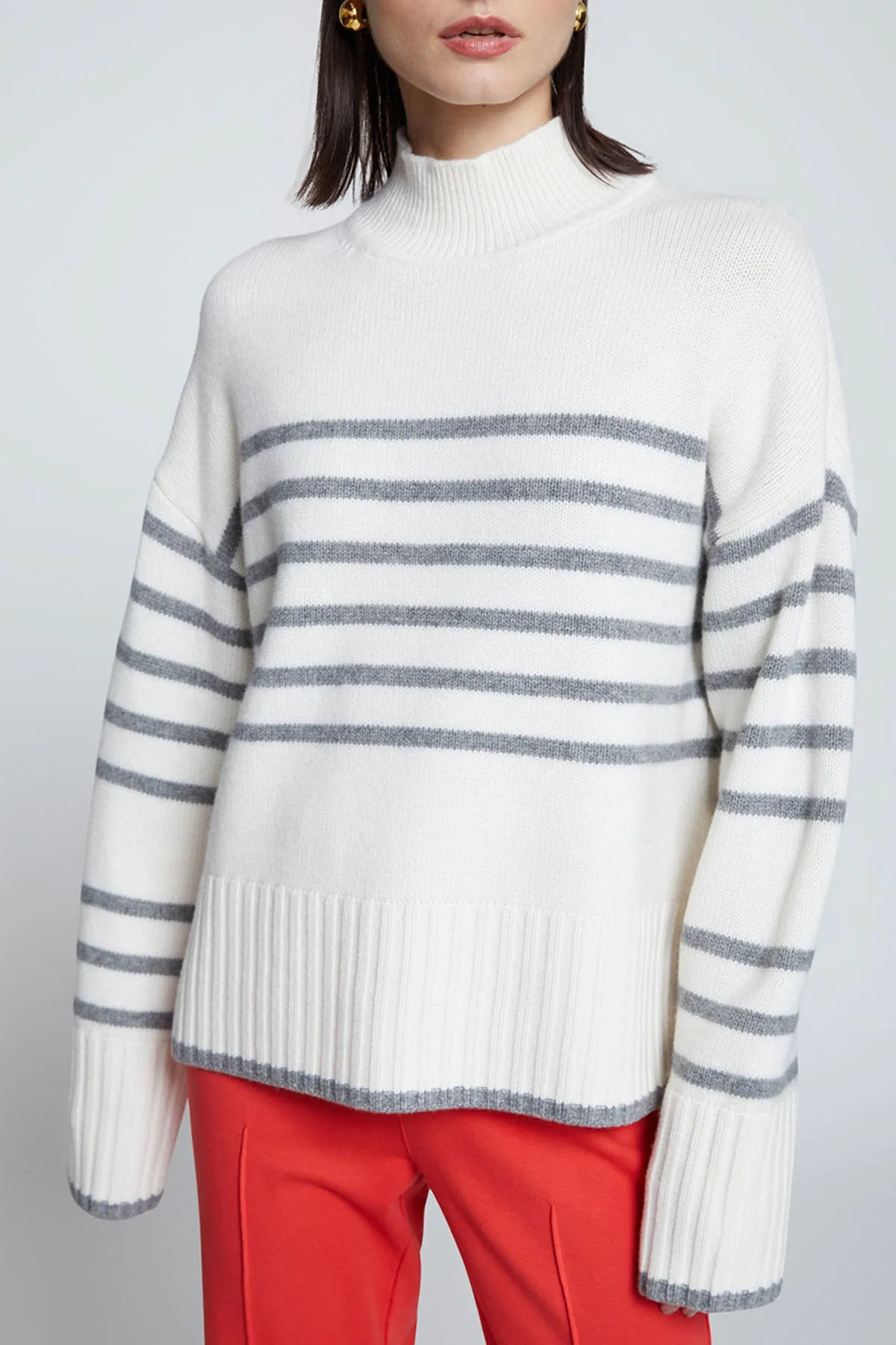 Stateside Striped Mock Neck Sweater in Cream