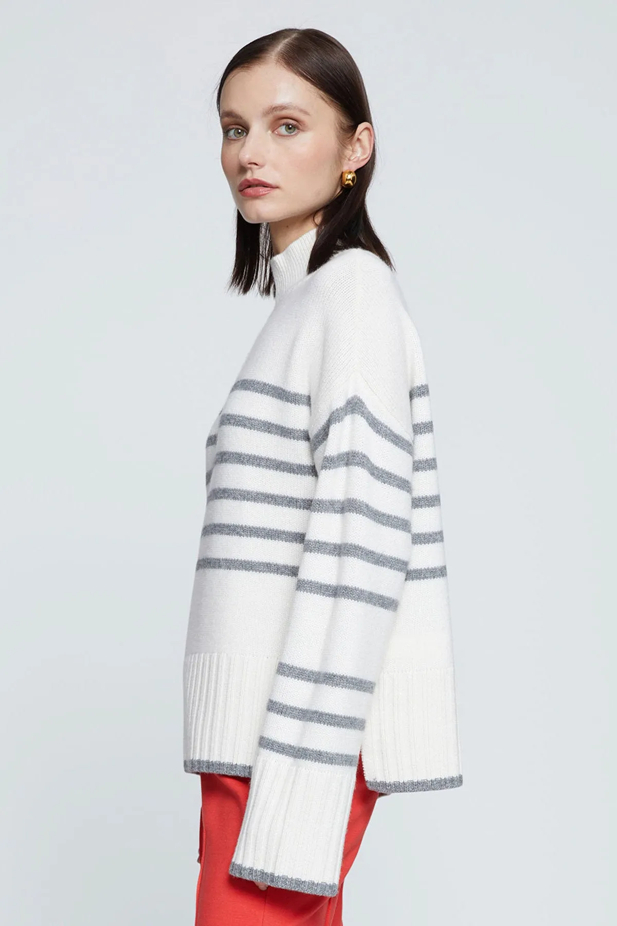 Stateside Striped Mock Neck Sweater in Cream