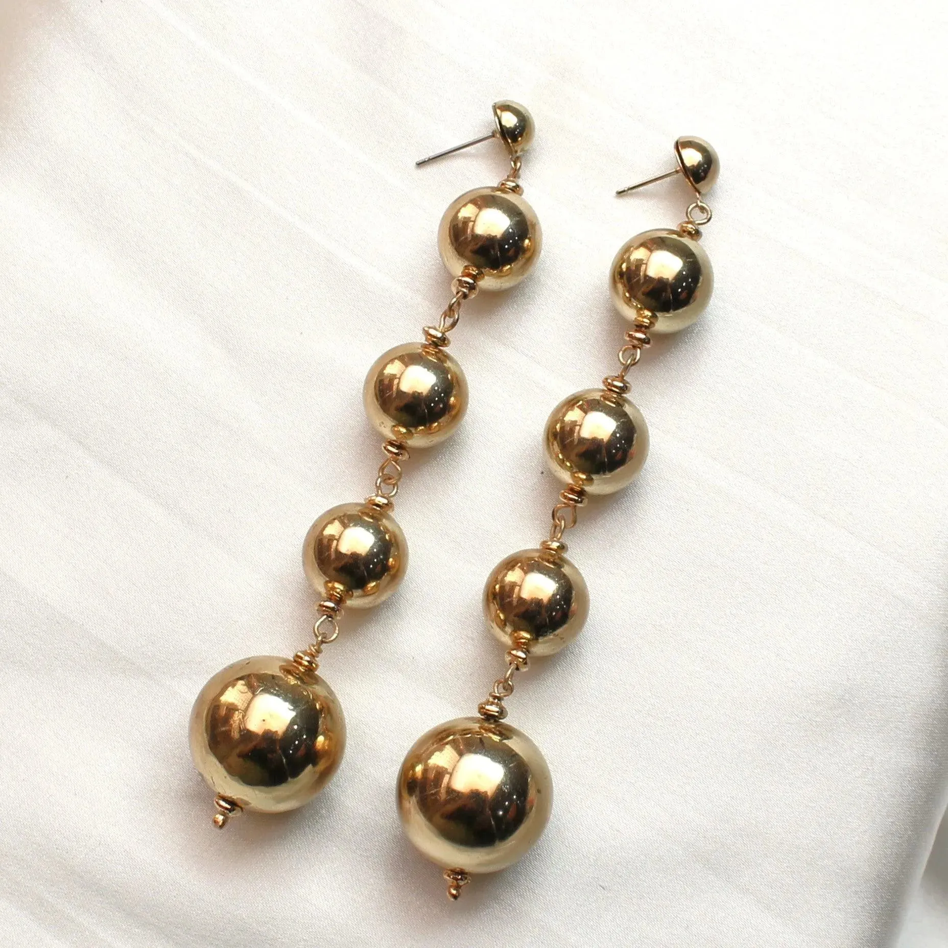 TFC Bold Bead Gold Plated Long Dangler Earrings