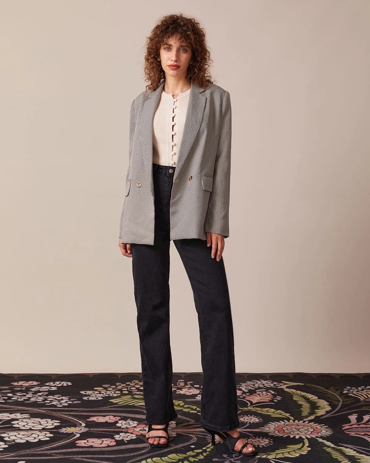 The Coffee Lapel Houndstooth Button Blazer