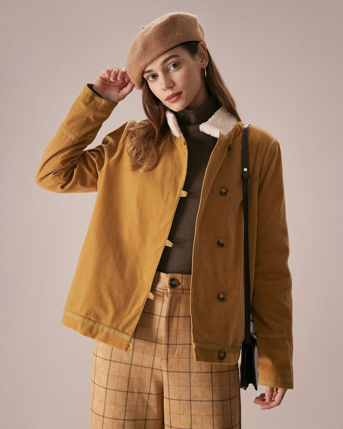 The Yellow Stand Collar Button Teddy Jacket