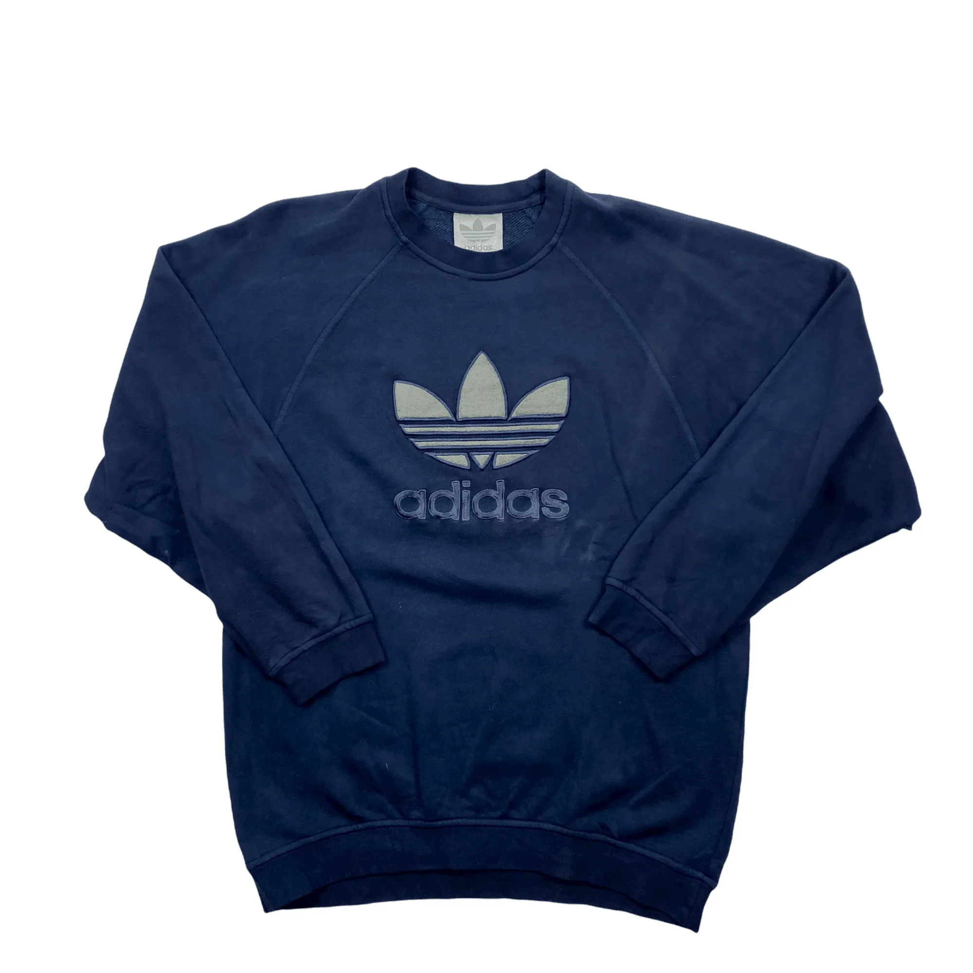 Vintage 90s Navy Blue Adidas Spell-Out Sweatshirt - Large