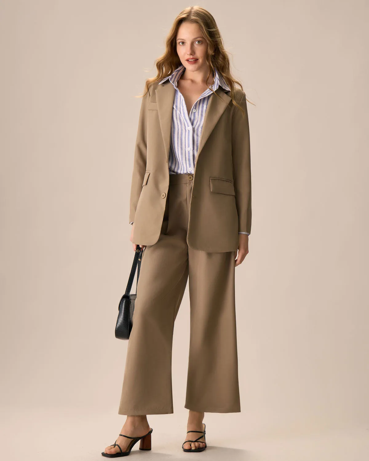 Women's Single-Breasted Khaki Pocket Blazer