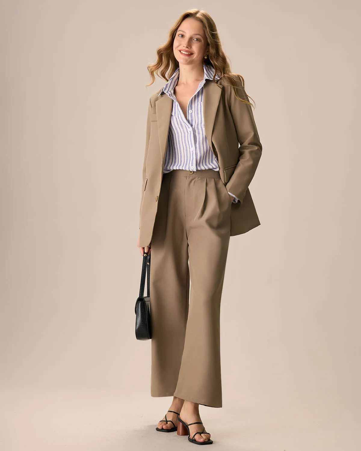 Women's Single-Breasted Khaki Pocket Blazer